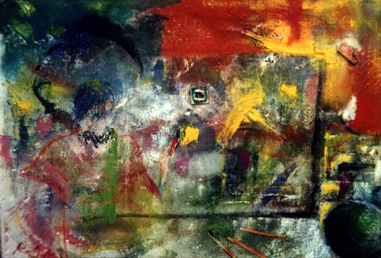 &oacute;leo s/ tela e colagem